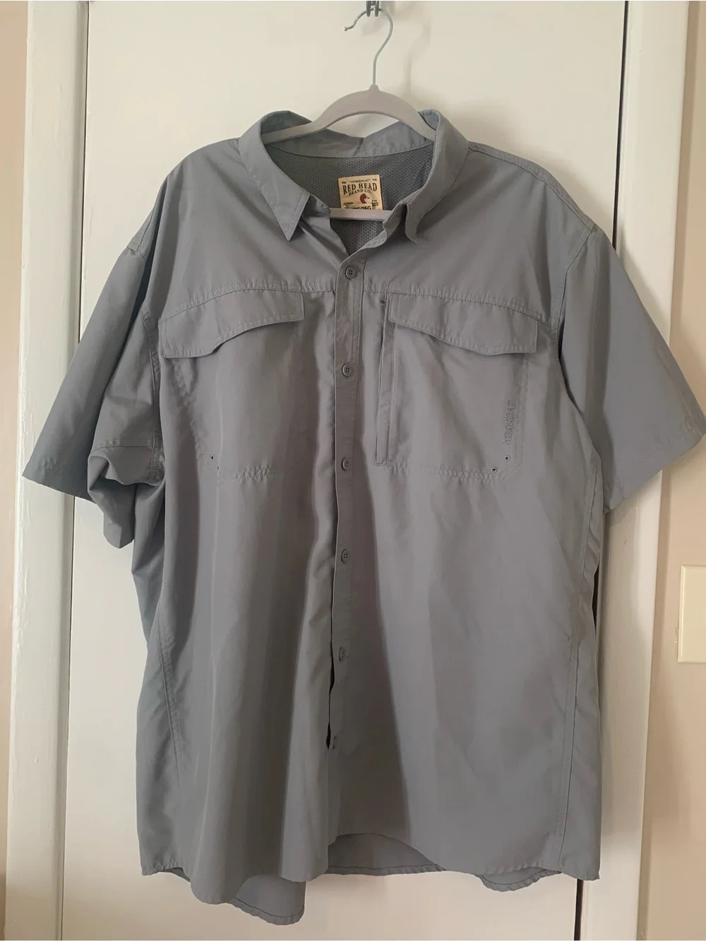 RedHead Gray Ripstop Fishing Camp Shirt Mens 2XL Vent Back Short Sleeve Utility